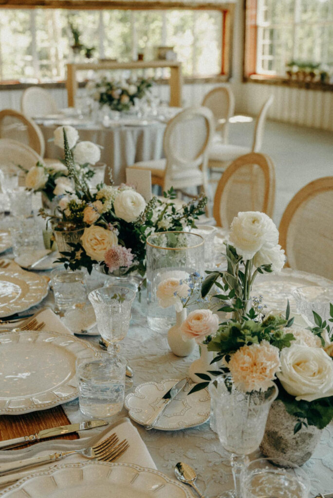 Diamond Cross Ranch wedding reception table flowers
